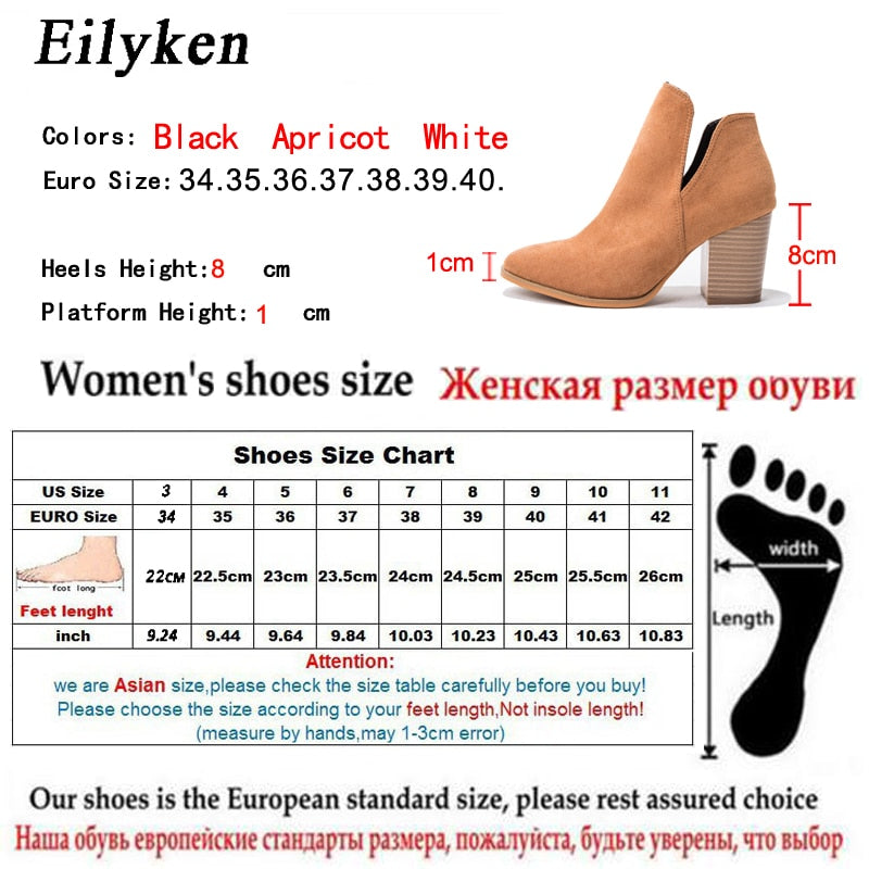 Eilyken Damen Designer Ankle Elegante Stiefel Niedrige High Heels 8cm Reißverschluss Kurze Qualitätsstiefel Schuhe GRÖSSE 36-43
