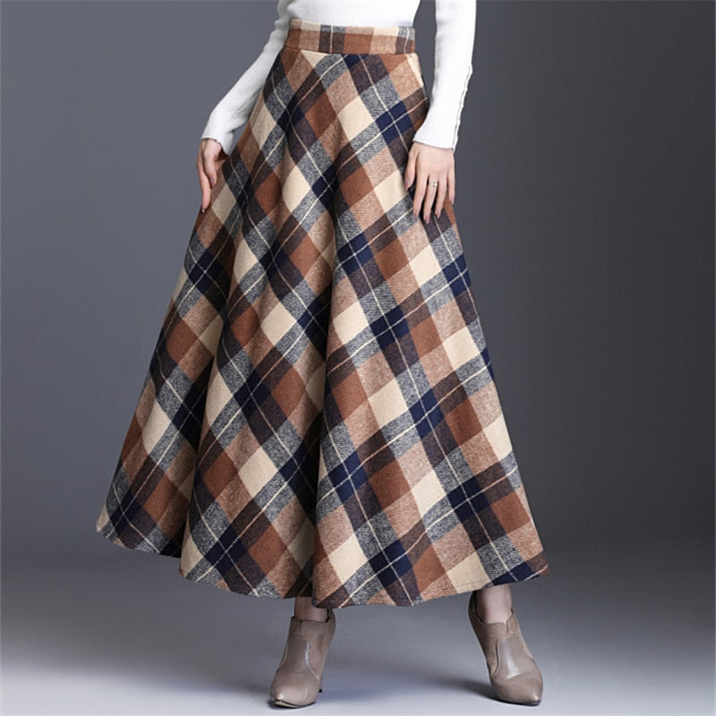 Neophil Woolen Warm S-3XL Dicker Karierter Rock 2022 Winter Damen England Stil Taschen Midi Plissee A-Linie Woll-Tartan-Rock S9216