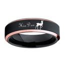 Deer Family Tungsten Ring Elk Design Her Buck His Doe Wedding Band Ring Black With Rose Golden Custom Engraved Personalized
