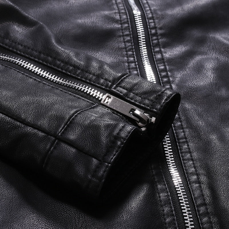 Men Faux Leather Jacket Motorcycle 5XL Men&
