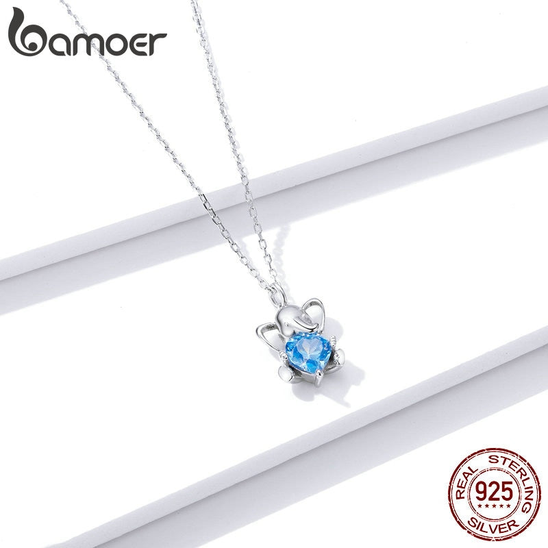 bamoer Ocean Blue Herz CZ Elefant Anhänger Halskette für Damen 925 Sterling Silber Luxus Tier Silber Schmuck Halsband BSN180