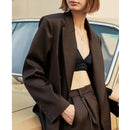 AEL Vintage otoño mujer pantalón traje marrón oscuro chaqueta suelta chaqueta pantalones de pierna ancha conjuntos de oficina (pantalones y chaqueta se venden por separado)