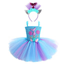 Kids Girls Mermaid Princess Dress Sleeveless Mesh Tutu 3D Flower Hair Hoop Set Children Halloween Theme Party Cosplay Costume