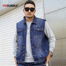 Talla grande 2022 hombres Kpop moda estilo Casual otoño primavera vaquero negro chaleco chaqueta hombre Denim azul algodón chalecos abrigos 5XL 6XL 7XL
