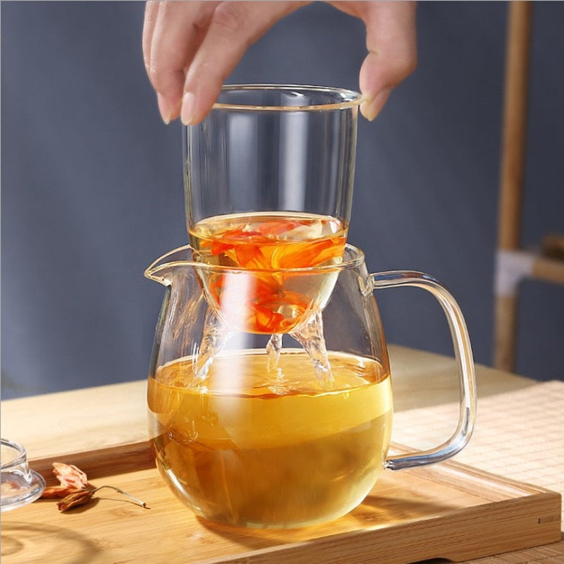 Haushalt Teegeschirr Glas Teekanne für Herd Hitzebeständig Hochtemperatur Explosionsgeschütztes Tee-Ei Milch Rose Flower Tea Set