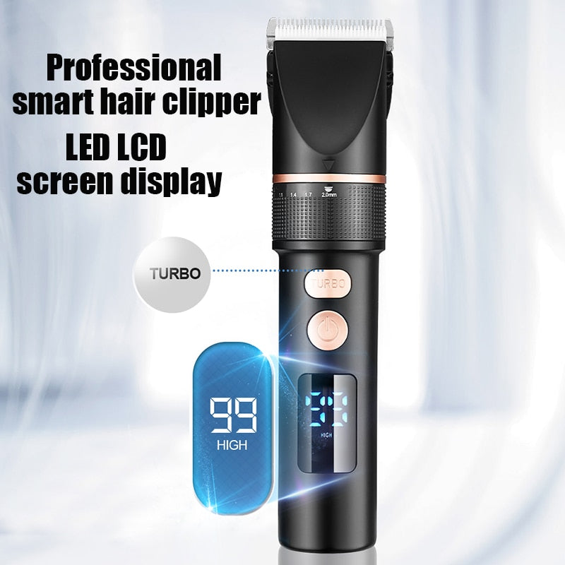 Electric Hair Clipper Rechargeable Hair Trimmer Titanium Ceramic Blade Salon Men Hair Cutting Barber Machine LCD Display