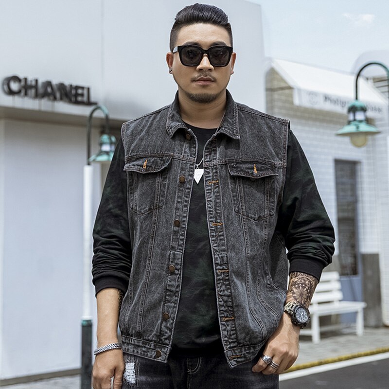 Talla grande 2022 hombres Kpop moda estilo Casual otoño primavera vaquero negro chaleco chaqueta hombre Denim azul algodón chalecos abrigos 5XL 6XL 7XL
