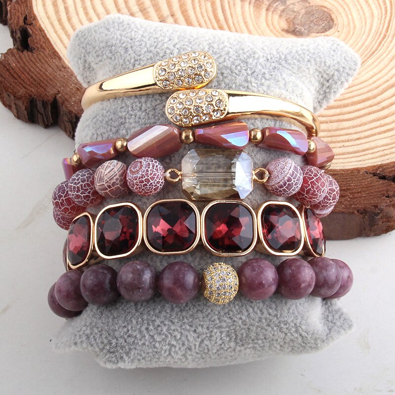 RH Fashion Designer Beaded Bracelet Set Natural Stone Metal Cuff 5pc Bracelets & Bangles Set For Fashion Jewelry