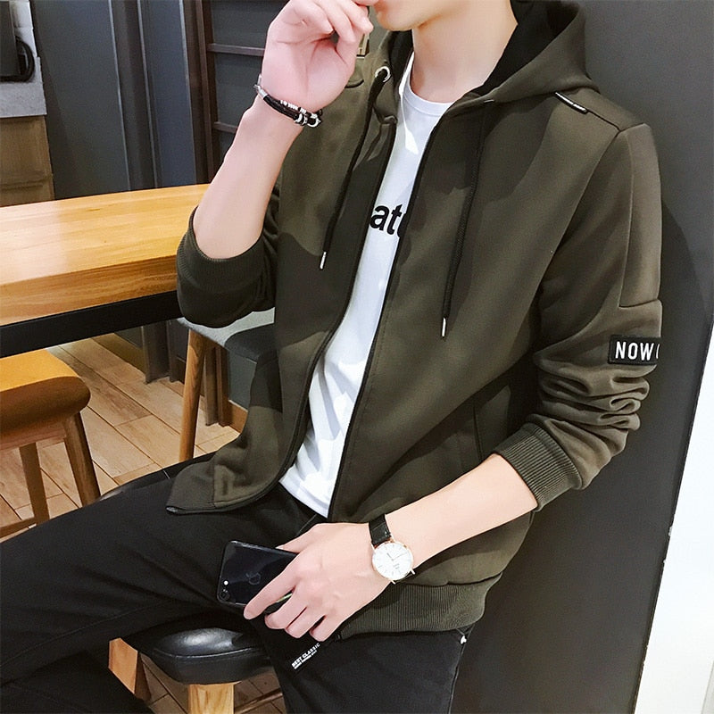 Fashion Men Hoodie Printed HANDLE Korea Hooded Hoodies Male With Side Zipper Pockets Teenage Pullovers Sweatshirts Men Clothing