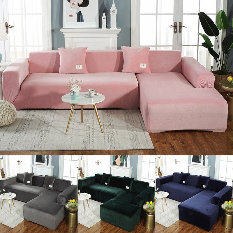 2022 Velvet L Shaped Sofa Cover For Living Room Elastic Furniture Couch Slipcover Chaise Longue Corner Sofa Covers Stretchable
