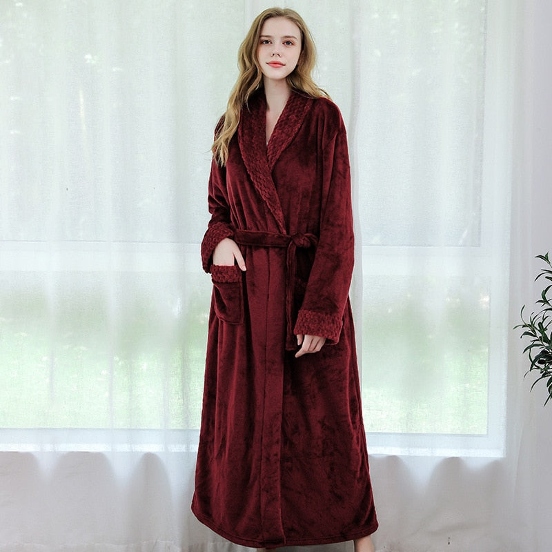 Damen Herren Winter Plus Size Flanell Robe Extra Lang Mit Kapuze Warmer Bademantel Liebhaber Dicker Kimono Bademantel Herren Morgenmantel Roben