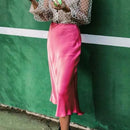 Slim Women Pink Satin Skirts for Ladies 2021 Yellow Skinny Pencil Skirt Girls Elegant Party Smooth Clothes Jupe Femme Faldas