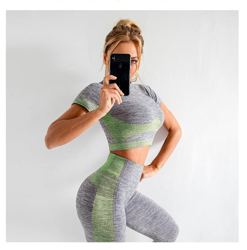 Frauen Yoga Set Gymnastikkleidung Damen Sport Fitnessanzug Laufende Kleidung Yoga Top + Leggings Frauen Nahtlose Gymnastik Yoga BH Anzüge