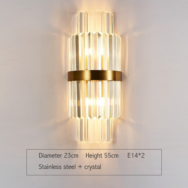 Envío rápido, luz de pared interior moderna de cristal dorado para dormitorio, mesita de noche, decoración de sala de estar, aplique LED, lámpara de baño