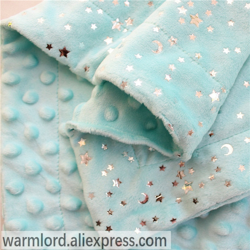 2 layers Plushed Dot Coral Fleece Bronzing Golden Stars Moon Blue Starry Toddler Quilt Girl Baby Blanket Infant Crib Beddings