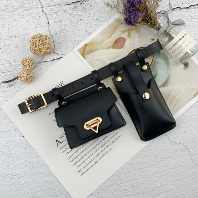 Women Waist Bag Fashion Leather Waist Belt Bag Crossbody Chest Bags Girl Fanny Pack Small  Phone Pack shoulder strap Packs 03037