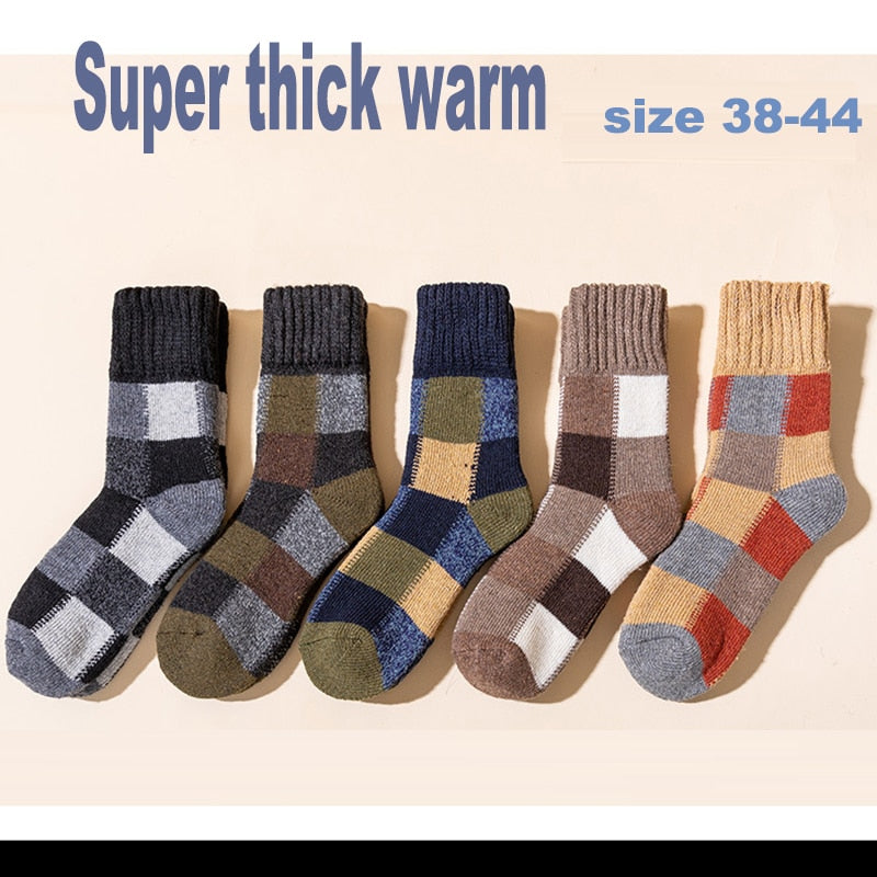 5 par/lote de calcetines de lana gruesos de invierno para hombre, toalla de alta calidad, calcetines para mantener el calor, calcetines de algodón para regalo de Navidad para hombre, térmicos 38-45