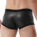 Mens Low Waist Faux Leather Boxer Shorts Sports Swimming Trunks Swimwear Board Shorts Bulge Pouch Elastic Waistband Underpants