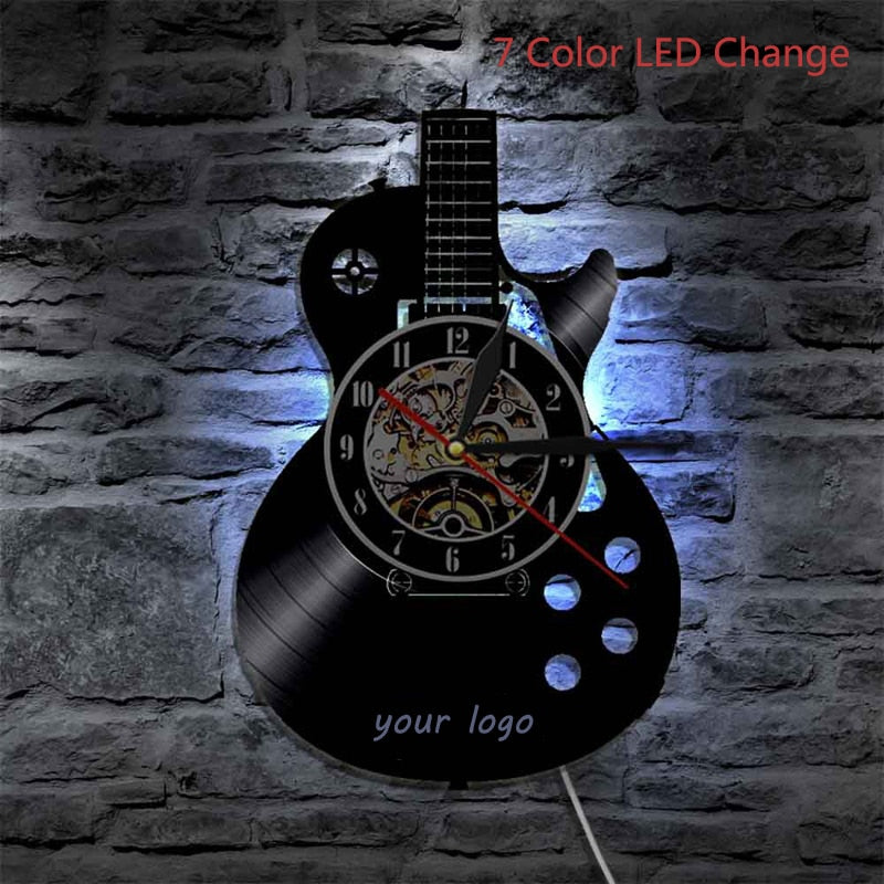 Reloj de pared LED con disco de vinilo, diseño moderno, tema musical, reloj de guitarra, reloj de pared, decoración del hogar, instrumentos musicales, regalo para el amor musical