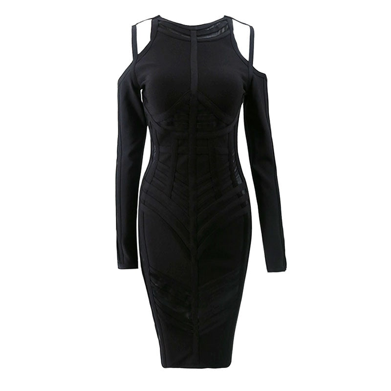 2021 Herbst neue reizvolle Frauen-Verband-Kleid langärmliges Mesh Stitching Bodycon Kleid Club Promi-Abend-Partei Vestidos