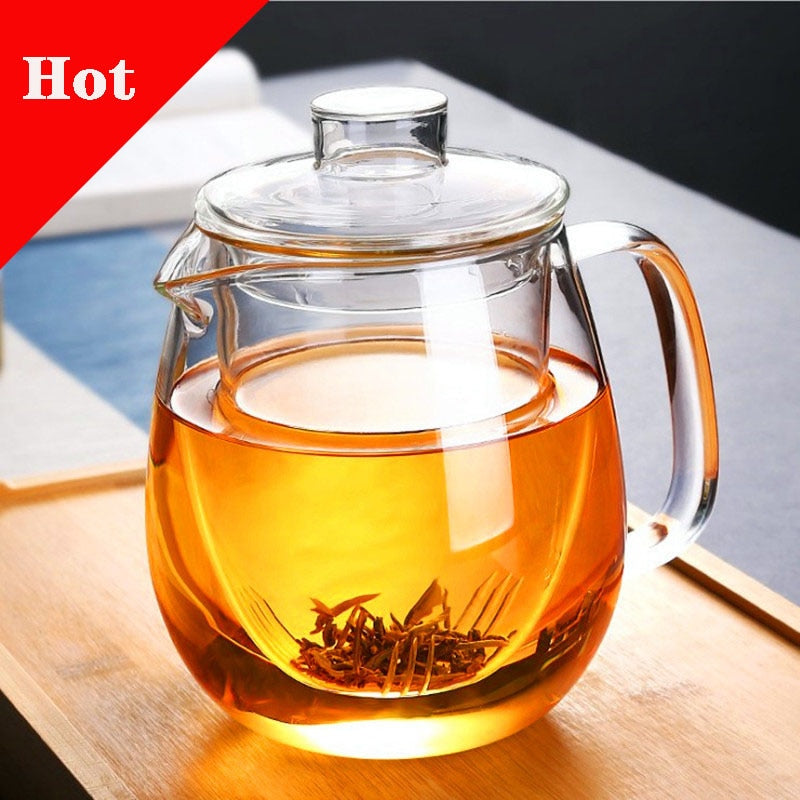 Tetera de vidrio para el hogar, tetera para estufa, resistente al calor, alta temperatura, a prueba de explosiones, Infusor de té, leche, rosa, juego de té de flores