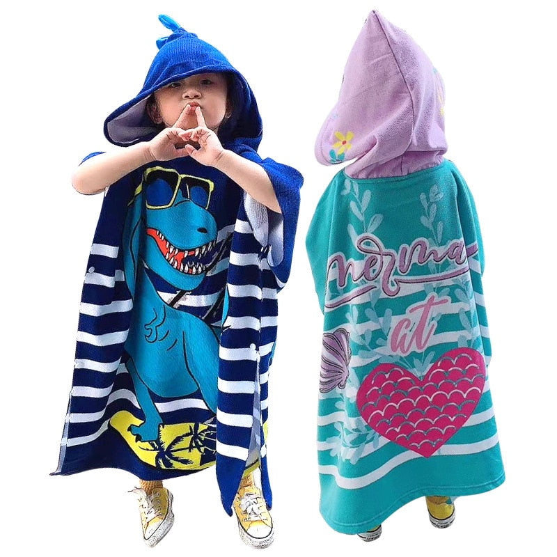 Towel Poncho for Children Gym Sports Hooded Unicorn Mermaid Bathrobe Kids Surf Pool Changing Robe Baby Girl Boy Swimming Towels