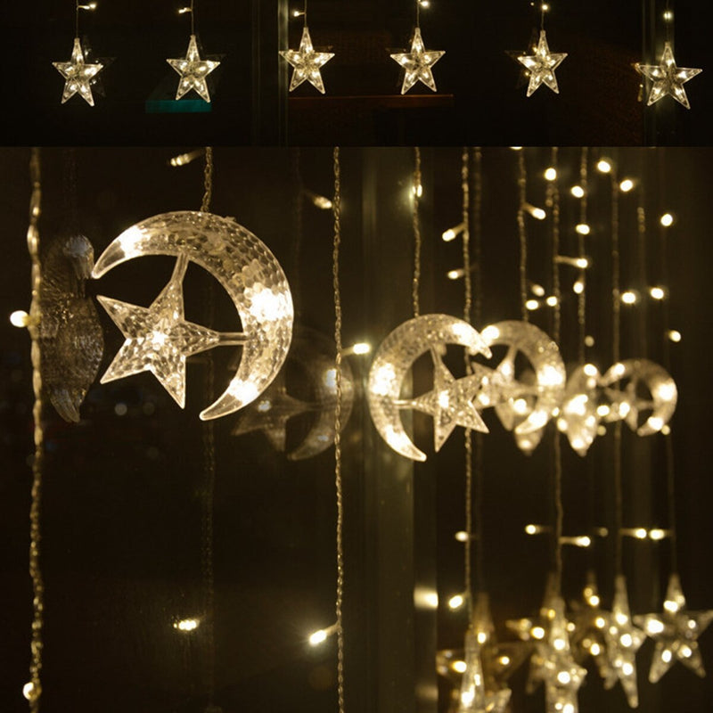 Eid Mubarak Star Moon Led Curtain Garland String Lights Ramadan Decoration Islam Muslim Party Decor Eid Al Adha Gifts Eid Lights