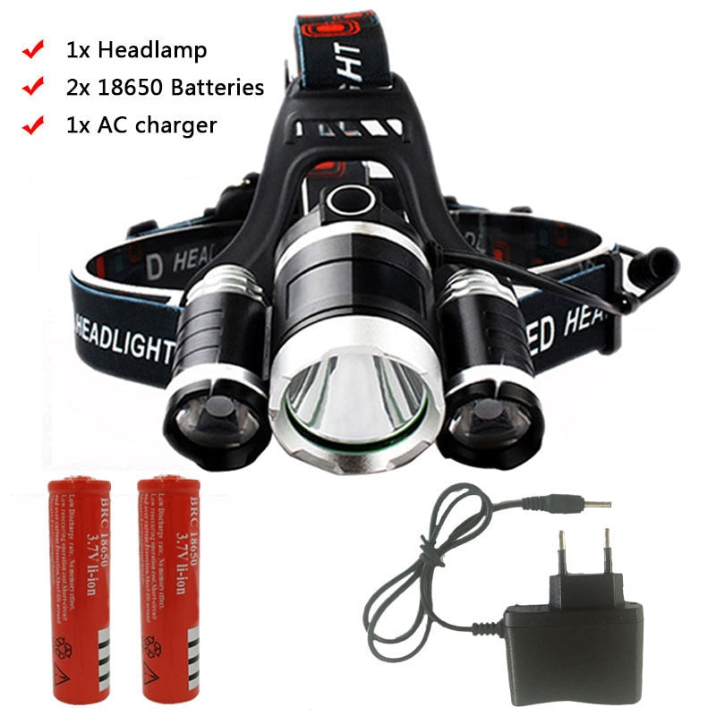 3 Led Scheinwerfer Wiederaufladbare XM-L T6 Scheinwerfer Licht Laterne Stirnlampe Taschenlampe Zoombare 18650 Batterie Jagd Angeln Beleuchtung