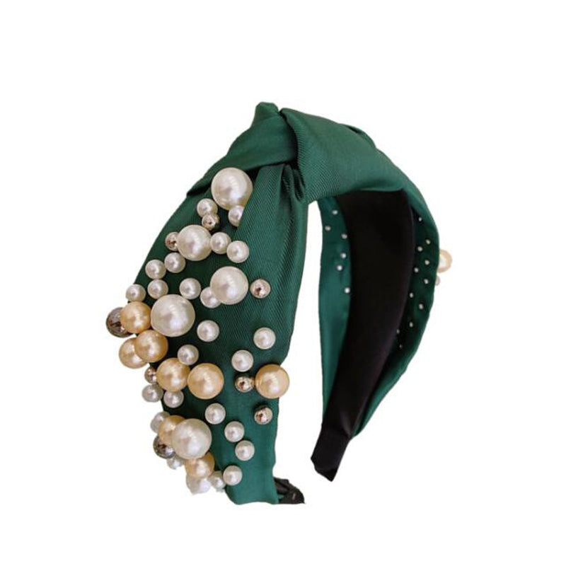 PROLY New Fashion Women Hair Accessories Wide Side Headband Mix Pearls Baroque Hairband For Adult Center Knot Headwear Wholesale
