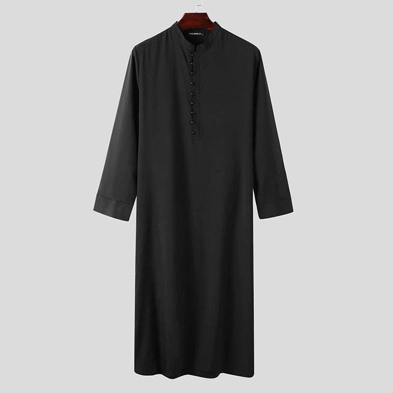 Hombres musulmanes Jubba Thobe manga larga Color sólido transpirable túnicas 2022 Stand Collar islámico árabe Kaftan hombres Abaya S-5XL INCERUN