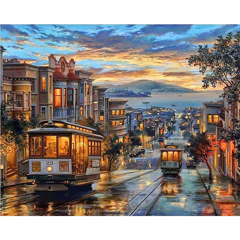 Painting By Number Scenery Citi Paint On Canvas Bus Kits Drawing Picture By Number Coloring HandPainted Wall DIY  Home Decor Art