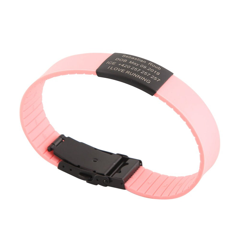 Child Kids SOS ID Safety Wristband Personalized Black Bracelet Baby Child Anti Lost Wrist Band Custom Engraved Silicone Armband