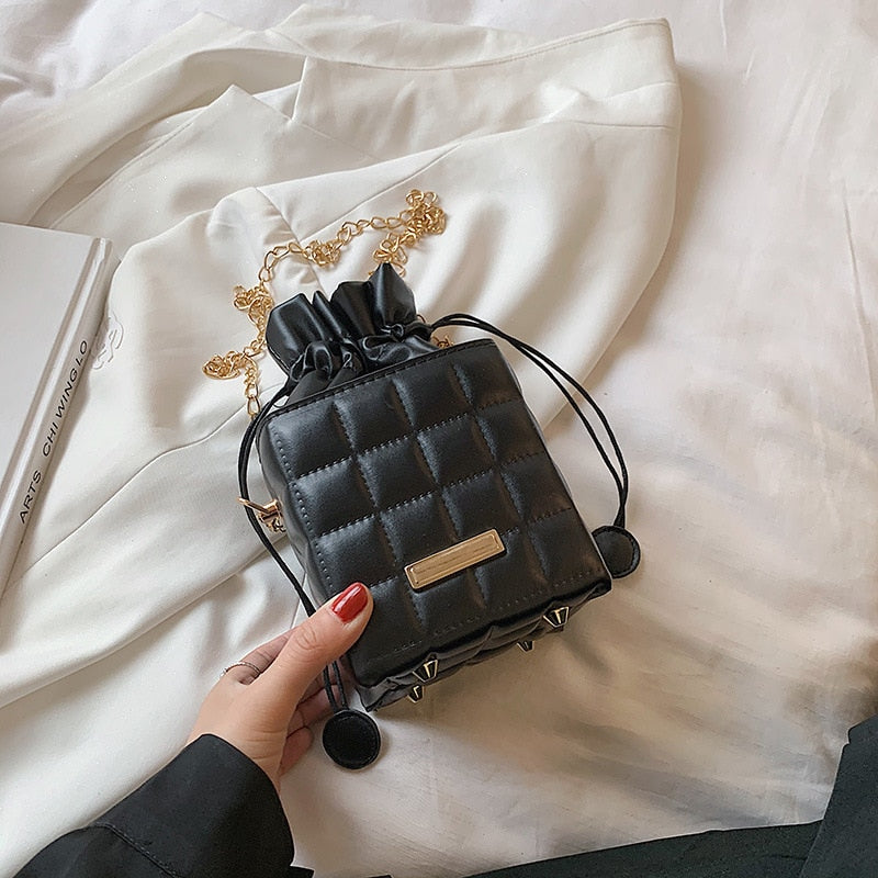 Women Mini Crossbody Bags Drawstring Bags Lilac Clutch Bag Top Handle Bag Leather Square Bucket Bag Luxury Designer Handbag