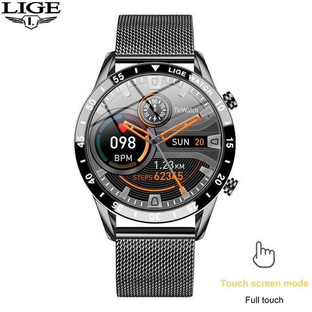 LIGE 2021 nuevo reloj inteligente para hombres con pantalla completamente táctil, reloj deportivo IP68 resistente al agua con Bluetooth para Android ios, reloj inteligente para hombres