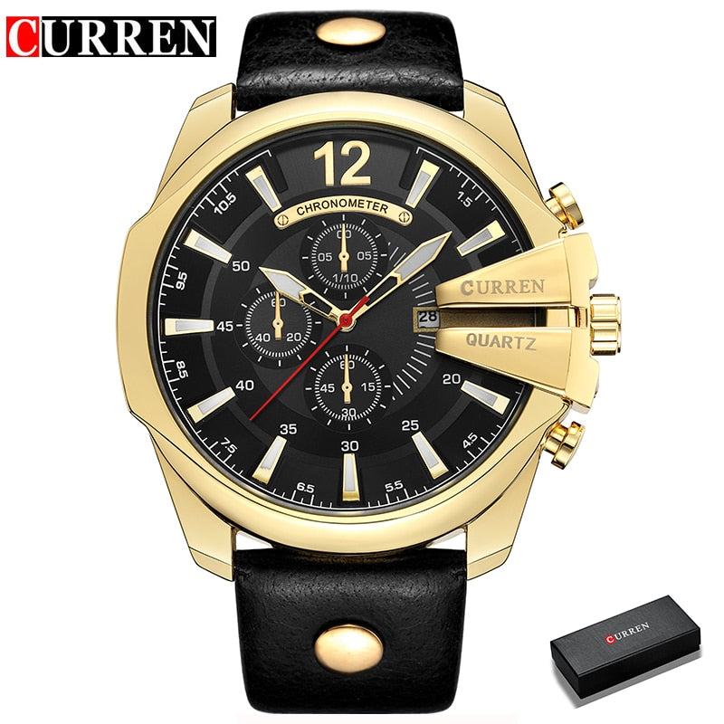 Men Luxury Brand CURREN New Fashion Casual Sports Watches Modern Design Quartz Wrist Watch Genuine Leather Strap Male Clock