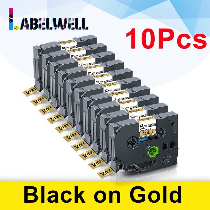 Labelwell 10pcs laminated Compatible for label tape 231 131 6/9/12mm Black on white tape 431 531 631 131 221 211 Printer Ribbon