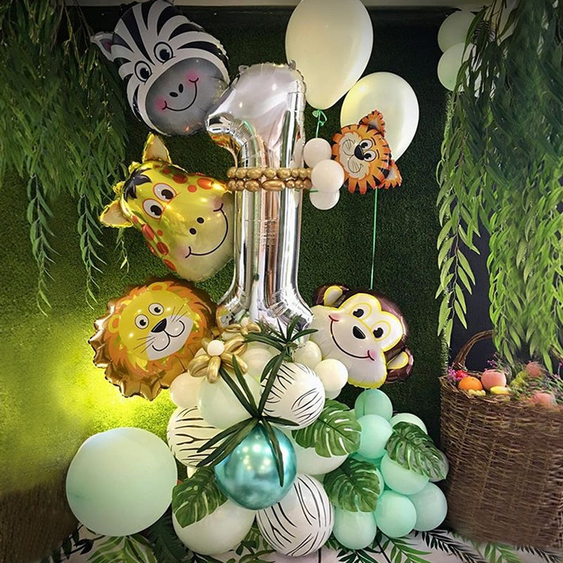 48 teile/satz Jungle Animal Party folie anzahl Luftballons set Forest Safari dschungel giraffe Kids 1-9th Birthday Party Decors globos