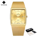 Reloj de oro de lujo WWOOR para hombre, reloj cuadrado de cuarzo japonés, malla de acero delgada, resistente al agua, deportivo, automático, relojes de pulsera con fecha, reloj Masculino