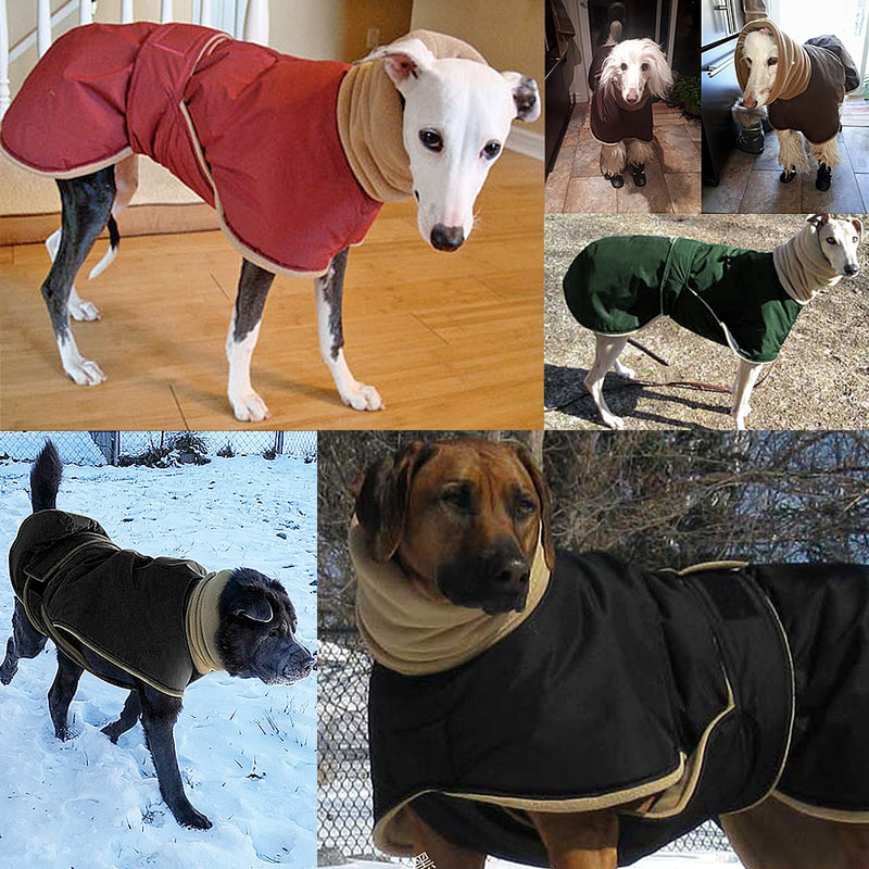 Ropa cálida de invierno para perros, chaqueta impermeable gruesa para perros, abrigo para perros rojo y negro con orificio para correa para perros medianos y grandes, galgo