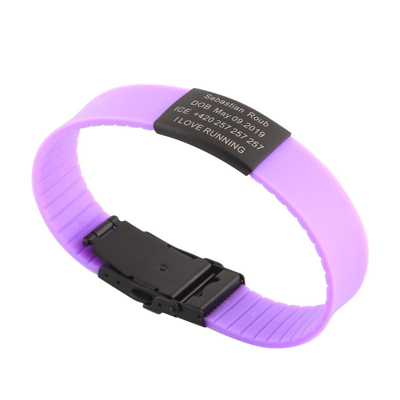 Child Kids SOS ID Safety Wristband Personalized Black Bracelet Baby Child Anti Lost Wrist Band Custom Engraved Silicone Armband