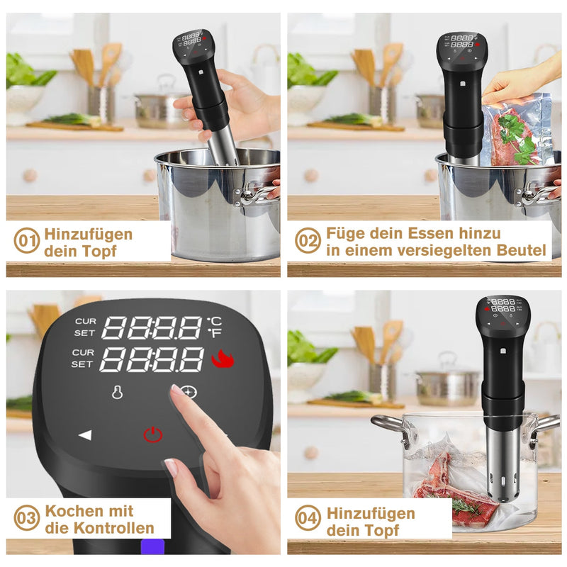 AUGIENB IPX7 Waterproof 1800W LCD Touch Sous Vide Cooker Cooking Machine Sturdy Immersion Circulator Accurate Slow Cooker