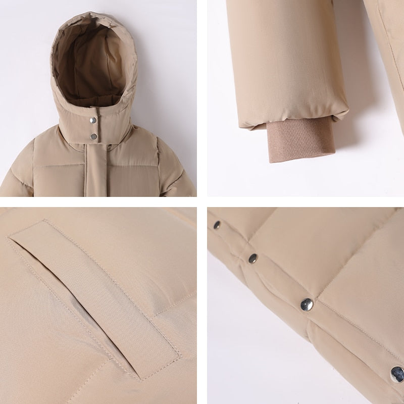 X-long Women's Parkas Solid Hooded 2021 Casual Winter Jacket Women Stand Collar Loose Cotton Padded  Thick Coat Ladies