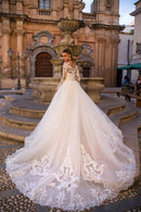 Vestido de novia de sirena sexy, tren desmontable, novedad de 2022, vestido de novia con hombros descubiertos de encaje de manga larga con botones en la espalda, vestido de novia para novia