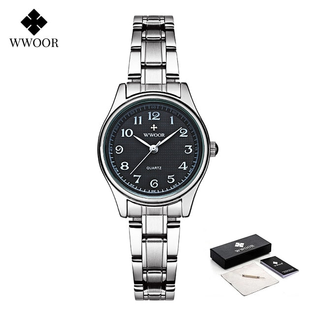 WWOOR Fashion Lovers Watches For Men Women Waterproof Arabic Clock Silver Stainless Steel Couple Casual Ladies Quartz Wristwatch