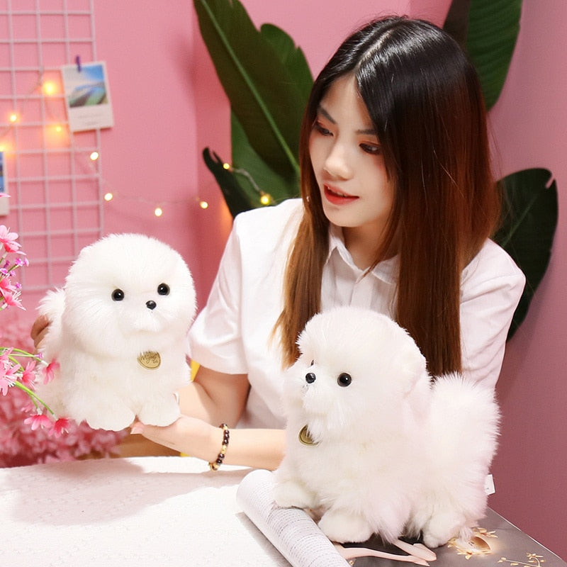 23cm Lifelike Pompom Dog Plush Toy Simulation Stuffed Animal Fluffy Dog Soft Doll Kids Toys Birthday Christmas Gift for Kids