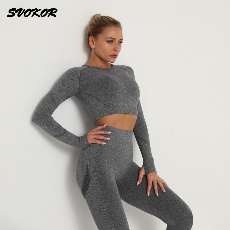 SVOKOR Crop Top Gym Set Seamless Damen Yoga Workout Set Fintess Clothing Push Up Leggings Sport Wear Damen Anzüge Trainingsanzug