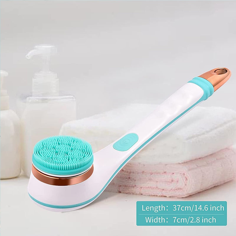Waterproof 4 In Electric Bath Shower Brush Rotating Scrubber Shower Brush Long Handle Spa Exfoliation Clean Face Body Massager
