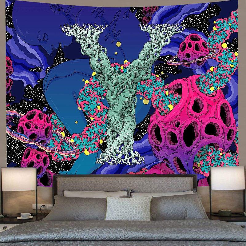 Simsant psychedelischer Wandteppich, abstraktes nacktes Mädchen, Hippe-Blumen-Wandbehang, Wandteppich für Wohnzimmer, Schlafzimmer, Wohnheim, Heimdekoration