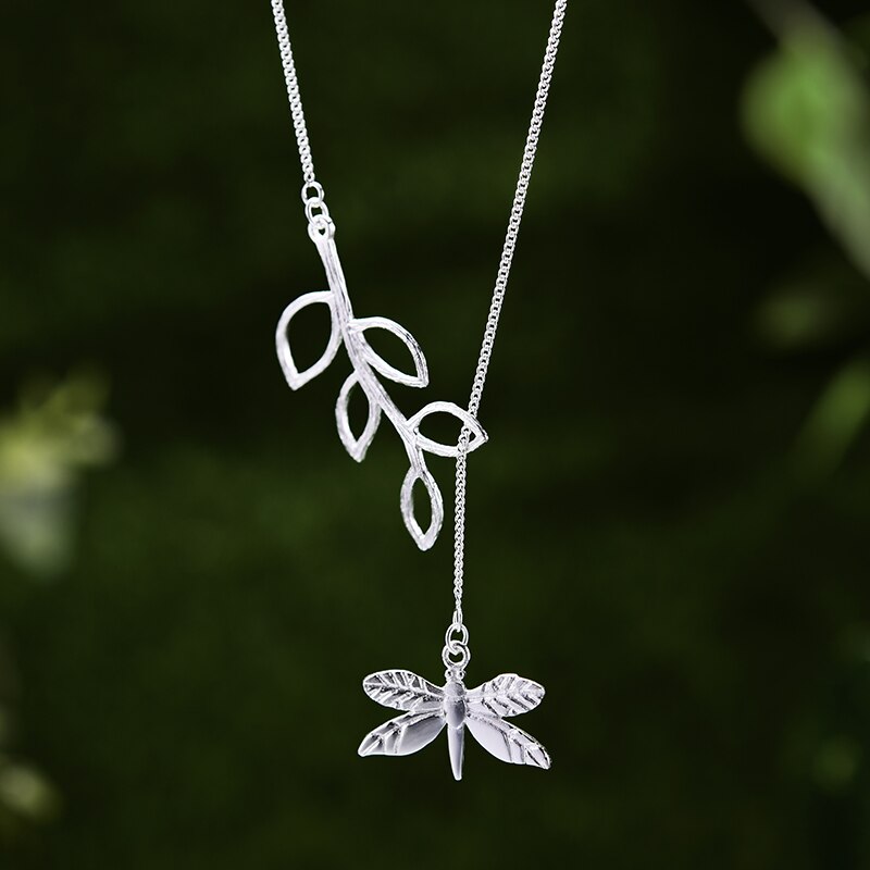 Lotus Fun Real 925 Sterling Silber Handmade Fine Jewelry Cute Libellenblätter Halskette mit Anhänger Mode für Damen Collier