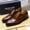 FELIX CHU Classic Wingtip Medallion Brogue Oxford Zapatos de vestir para hombres Cuero genuino Negro Marrón Zapatos de cuero con cordones para hombres
